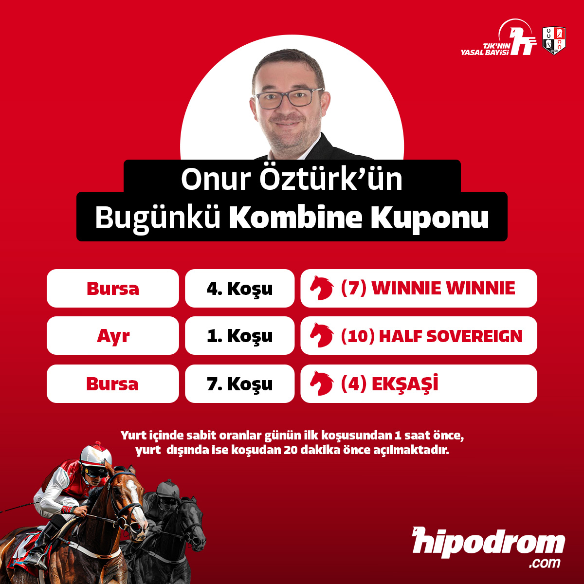 Hipodrom.com (@hipodromtr) on Twitter photo 🏇💥 Uzman yazarımız Onur Öztürk'ün (<a href="/YarisRuzgari/">🏇 Yarış Rüzgarı 🌪️</a> ) bugünkü Kombine Bahis kuponu
🌟 Sen de Kombine Bahis heyecanını hipodrom.com’da yaşa!
🔴 Kombine Bahis ile dilediğin hipodromdan 2, 3 ya da 4 farklı koşuyu aynı kupona yaz, oranlarını çarp, kazancını katla.
✍️ 🏇💥 Uzman yazarımız Onur Öztürk'ün (<a href="/YarisRuzgari/">🏇 Yarış Rüzgarı 🌪️</a> ) bugünkü Kombine Bahis kuponu
🌟 Sen de Kombine Bahis heyecanını hipodrom.com’da yaşa!
🔴 Kombine Bahis ile dilediğin hipodromdan 2, 3 ya da 4 farklı koşuyu aynı kupona yaz, oranlarını çarp, kazancını katla.
✍️