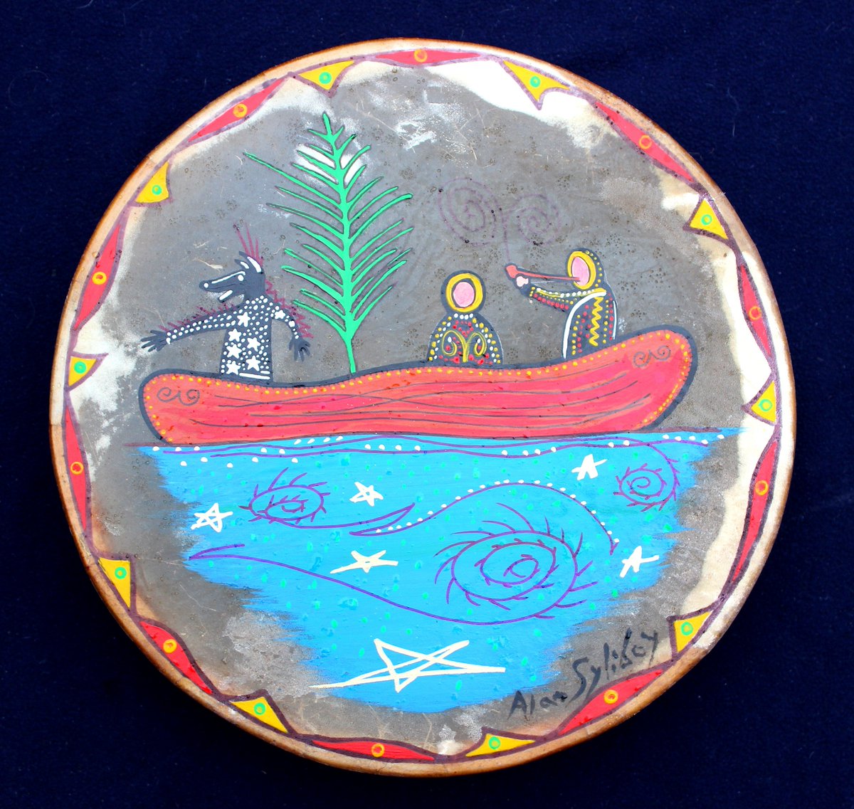 AlanSyliboy's tweet photo. July 7, 2025
The Daily Drum
Today’s drum depicts Little Thunder and Big Thunder rescuing a woman in a stone canoe who had been captured by another tribe. Little Thunder celebrates as the woman offers prayers of thanks to the creator.
Have a Great Day! https://t.co/SExXiUTZCB