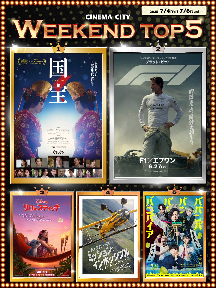 2025年7月4日(金)〜7月6日(日) 1位『国宝』→ 2位『F1／エフワン』→ 3