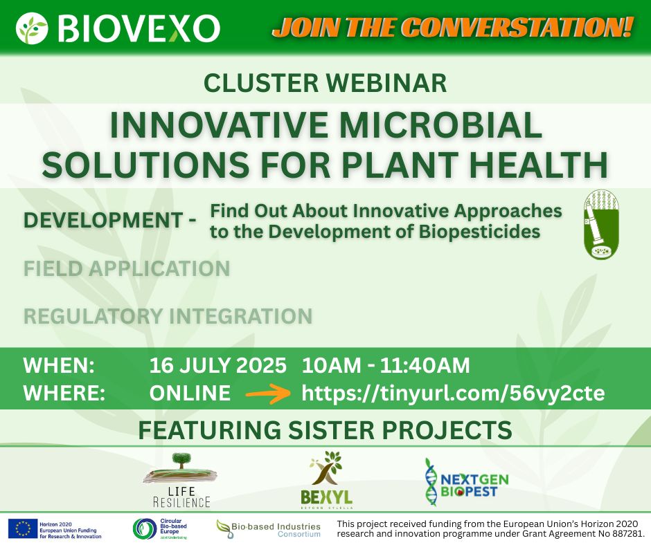 🌿 Want to learn how microbial innovation is helping stop Xylella from devastating olive orchards?

🗓️ Join the free BIOVEXO webinar on July 16 (10:00–11:40 CEST) with insights from #LifeResilience, #NextGenBioPest &amp; #Bexyl.

📖 Find out more about the webinar and to join click