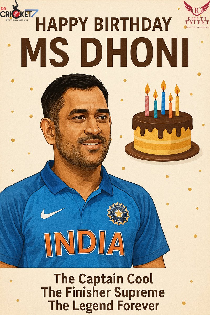 🎂 Happy Birthday, MS Dhoni!🇮🇳The Captain Cool, the Finisher Supreme, the Legend Forever. From the 2007 T20 World Cup to 2011’s iconic six — you gave India countless moments of pride!💙🏆Wishing you good health, happiness &amp; more helicopter shots ahead! 🚁🎉 #Thala #CaptainCool