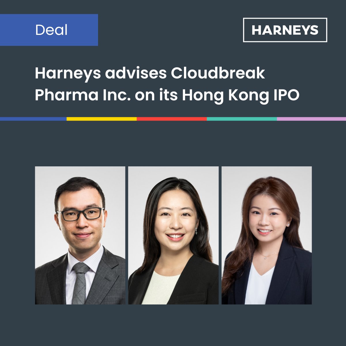We acted as Cayman counsel on the global offering of shares by Cloudbreak Pharma Inc., facilitating its successful listing on The Stock Exchange of Hong Kong Limited. The shares began trading on HKEx on 3 July 2025, raising approximately HK$611 million.

Our team was led by
