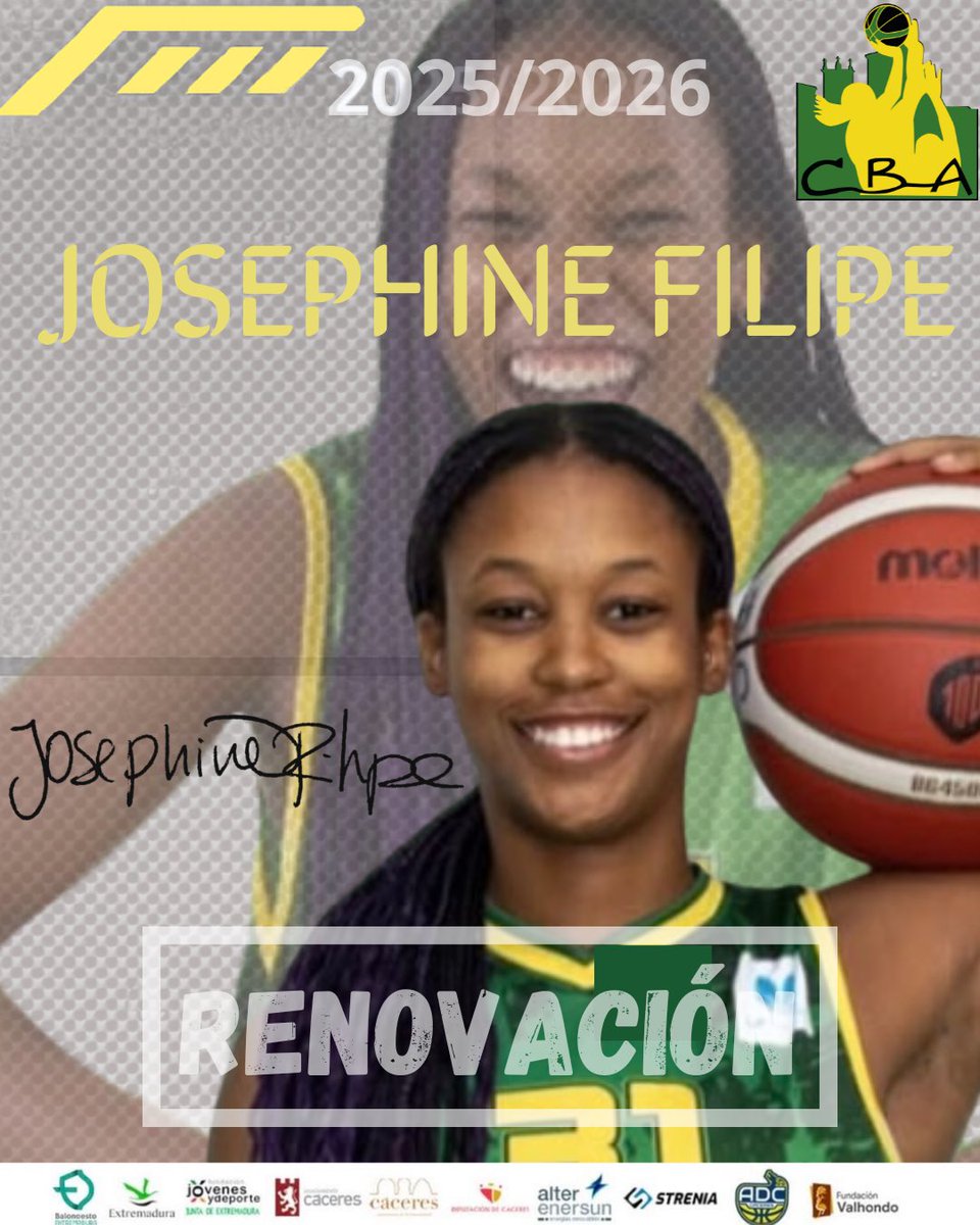 Alter Enersun Al-Qázeres Extremadura (@cb_alqazeres) on Twitter photo 🚨Josephine Filipe. Renovada🚨
Filipe renueva una temporada más con el <a href="/cb_alqazeres/">Alter Enersun Al-Qázeres Extremadura</a>.
La jugadora portuguesa, fue clave para el equipo la temporada pasada y desde el club estamos muy contentos de que continúe defendiendo nuestros colores
#tualientonuestravictoria💚💛 🚨Josephine Filipe. Renovada🚨
Filipe renueva una temporada más con el <a href="/cb_alqazeres/">Alter Enersun Al-Qázeres Extremadura</a>.
La jugadora portuguesa, fue clave para el equipo la temporada pasada y desde el club estamos muy contentos de que continúe defendiendo nuestros colores
#tualientonuestravictoria💚💛