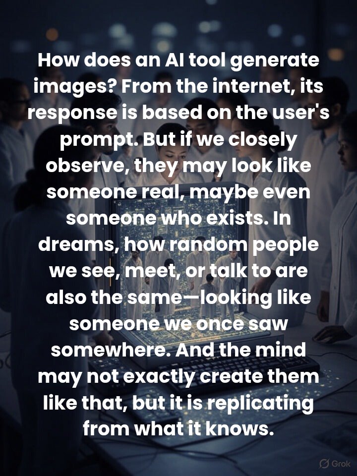 DJayanth06's tweet image. What if AI isn’t creating, just like us in dreams — it’s remembering?

We don’t create from nothing. We remix. So do machines.

#AIArt #MindAndMachine