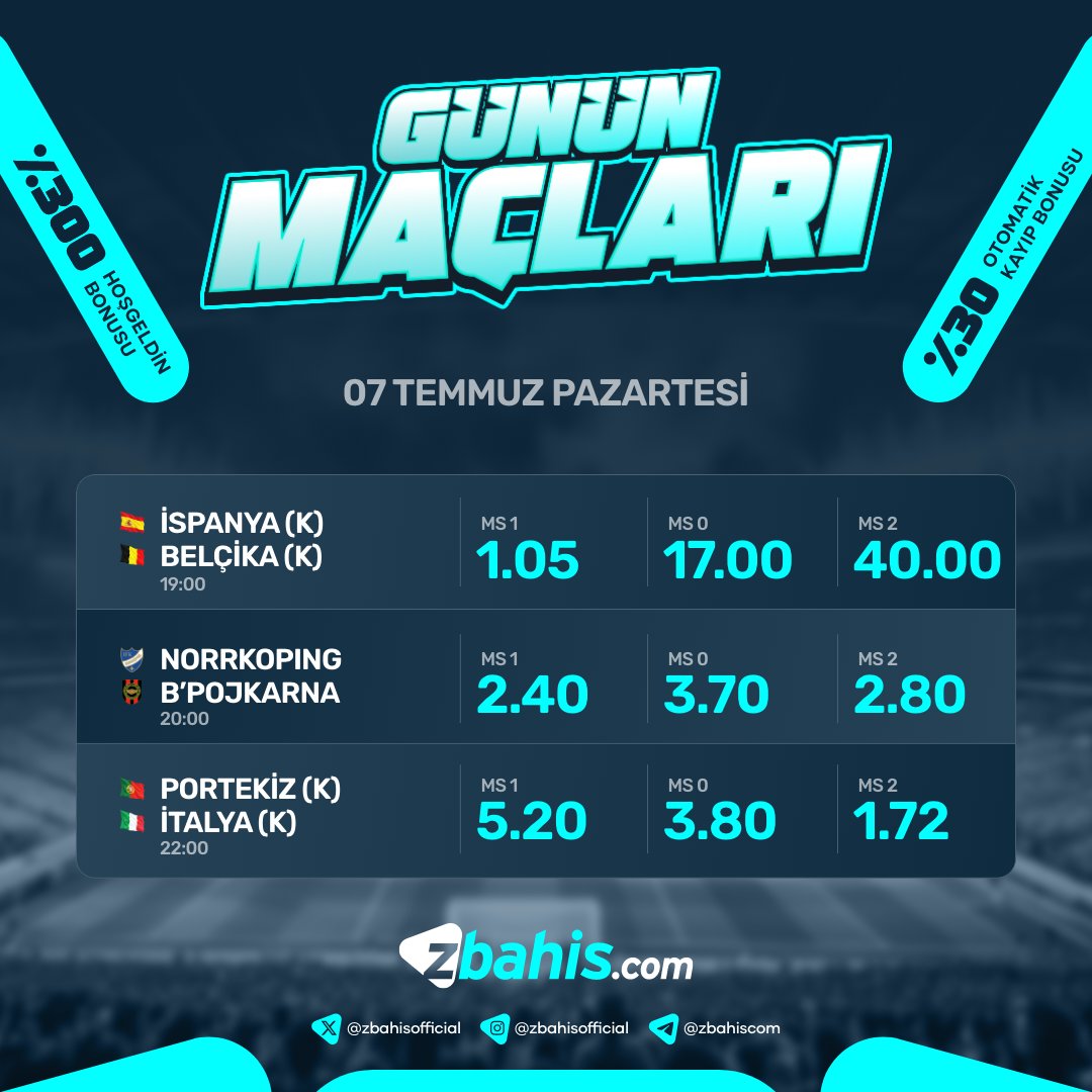Zafer Arayanlar Z BAHIS'te !

  🇪🇸 İspanya(K)🆚Belçika (K) 🇧🇪

 ⚽️ Norrkopıng 🆚 B'pojkarna ⚽️

 🇵🇹  Portekiz (K)🆚İtalya (K)  🇮🇹

🔹 Bugün Kazanan Kim Olacak ❓ Z BAHIS'te kazançlı bahisler için yerini al ⚠️

⭐ cutt.ly/zbahis