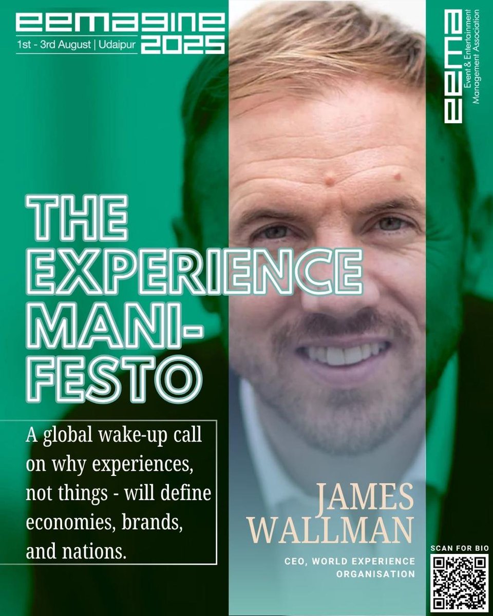 The ultimate knowledge doesn’t come from books — it comes from experience.

At EEMAGINE 2025, dive deep into this truth with James Wallman, CEO of the World Experience Organization.

📅 1st–3rd August
📍 Fairmont Udaipur Palace

🔗 events.eemaindia.com/reg-events/gjd…