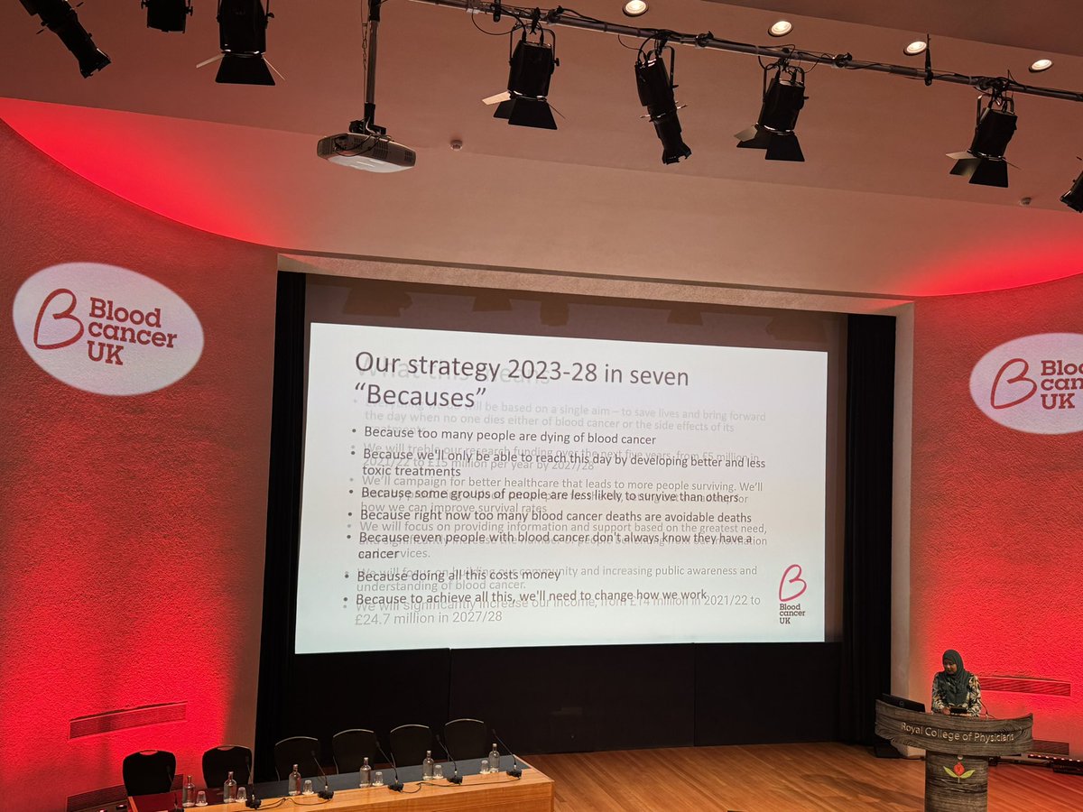 Delighted to be at the Blood Cancer UK Research Symposium 
A fantastic range of speakers 
Rubina Ahmed director of research kicking off today with a reminder of why this work is so important set in seven “becauses” <a href="/bloodcancer_uk/">Blood Cancer UK</a> @MPNSM