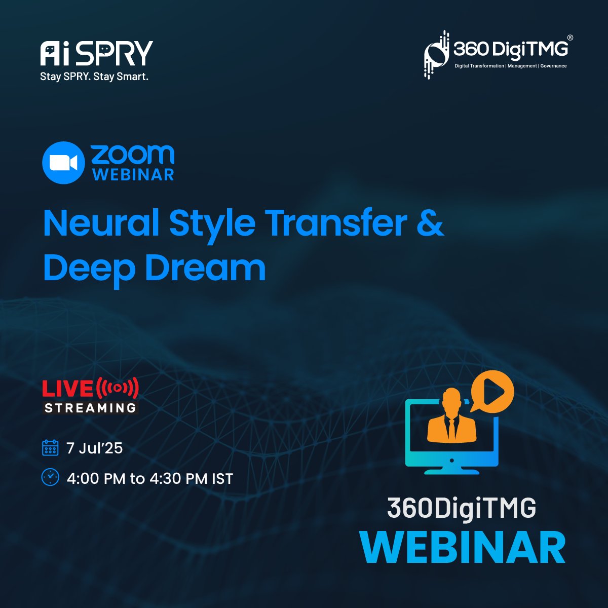 360digitmg's tweet image. 🚀Neural Style Transfer &amp;amp; Deep Dream | 360DigiTMG🚀

📅 Date: 7th July 2025
🕓 Time: 4:00 PM IST

📝 Register Now by clicking the link below 👇
360digitmg.zoom.us/webinar/regist…

#NeuralStyleTransfer #DeepDream #DeepLearning #AIArt #ComputerVision #ArtWithAI #ImageProcessing #360DigiTMG