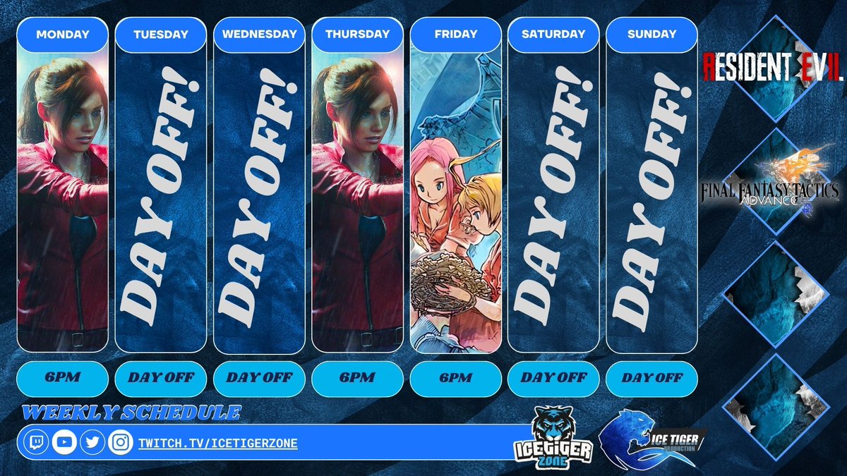 ❄️ This Week's Live Schedule:

🔹 Mon – Resident Evil 2
🔹 Thur – Resident Evil 2
🔹 Fri – Final Fantasy Tactics Advance!

📺 Live on Twitch &amp; TikTok
🕒 All times BST