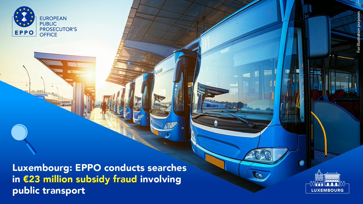 European Public Prosecutor’s Office (EPPO) (@euprosecutor) on Twitter photo The EPPO and <a href="/PoliceLux/">Police Luxembourg</a> conducted multiple searches in a suspected €23 million subsidy fraud involving EU regional development funds for the public transport in Luxembourg 🇱🇺.
Read more: eppo.europa.eu/en/media/news/… The EPPO and <a href="/PoliceLux/">Police Luxembourg</a> conducted multiple searches in a suspected €23 million subsidy fraud involving EU regional development funds for the public transport in Luxembourg 🇱🇺.
Read more: eppo.europa.eu/en/media/news/…