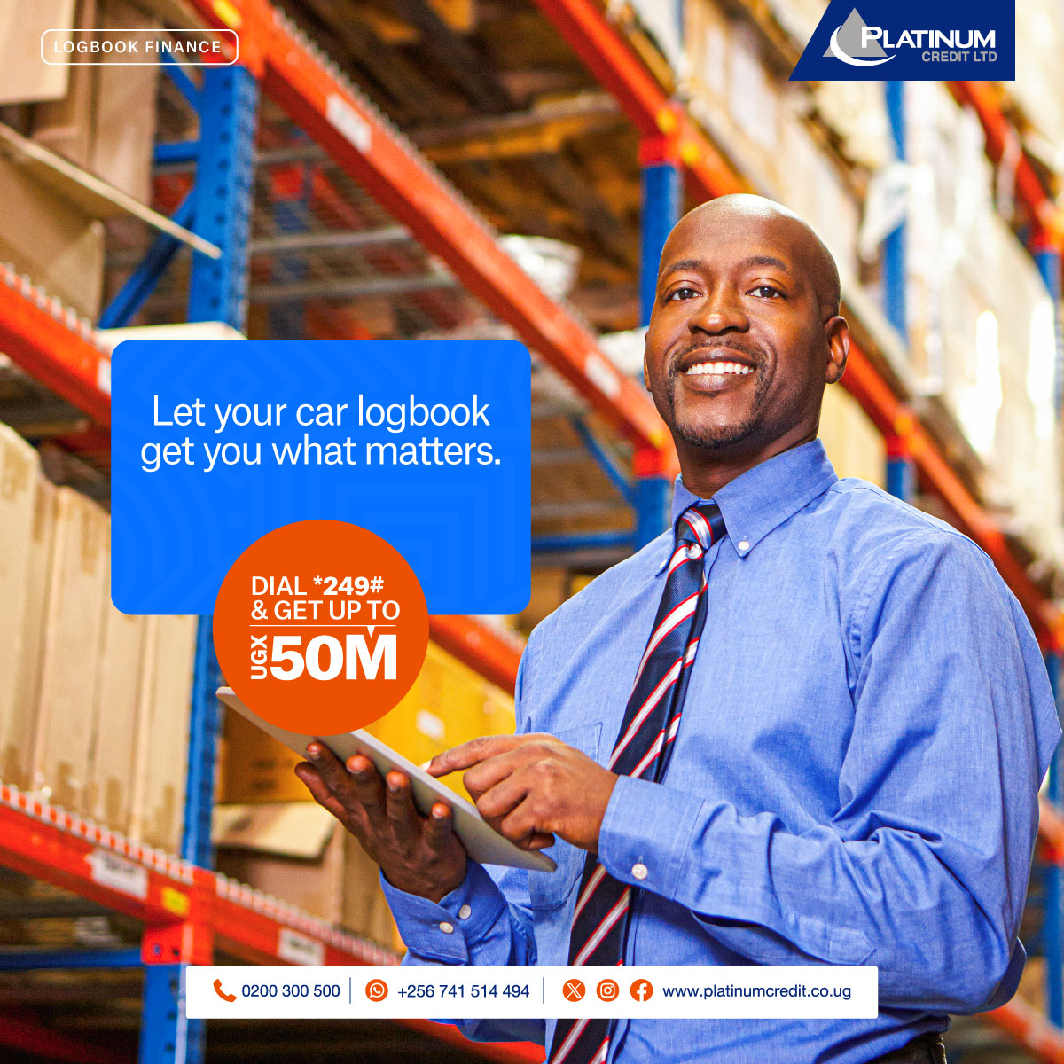 Whether it’s a business investment or personal expense, your ogbook can get you the cash without you giving up your car.

Dial *249# to get up to UGX 50M.

To apply, simply call us on 0200300500, WhatsApp us on 0741514494 or visit our website: 
platinumcredit.co.ug/logbook-financ…