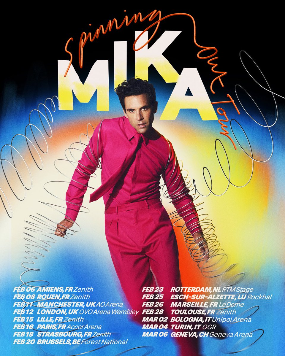 mikasounds's tweet image. BIG NEWS! MAJOR NEW TOUR! 

Get ready to spin out!! I am launching my biggest headline tour yet across Europe in 2026 to support my new album! 

Special @MikaFanClub presale begins on Wednesday at 10am BST, followed by a Spotify presale on Thursday at 10am BST/ 11am CET. General…