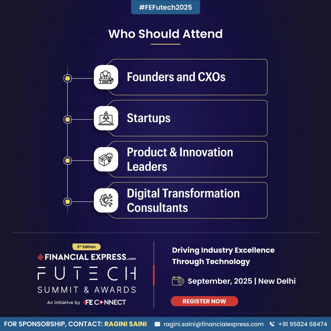 FinancialXpress's tweet image. Gear up for #FEFutech2025!

Calling all Founders, CXOs, Startups, Product &amp;amp; Innovation Leaders, and Digital Transformation Experts — this is your platform to connect, collaborate, and shape the future of tech-driven industries.

Join us this September 2025 in New Delhi for the…