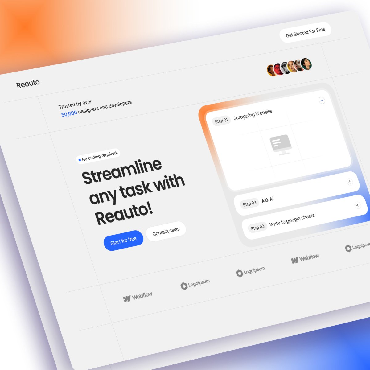 kamrulwebpro's tweet image. Hero UI for a no-code automation tool 🧠
Reauto – Streamline any task visually with a smooth workflow UX.
Clear CTAs, modern layout, and conversion-first.
#UIDesign #SaaS #AutomationFramework #NoCode #UXInspo