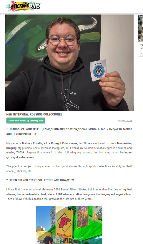 STICKERSONE_COM's tweet photo. new #interview #intervista up on the site ! https://t.co/mgI7srh6l0 #ROSEGOLCOLECCIONES #URUGUAY #SOCCERSTICKERS #FIGURINEPANINI #SOCCERCARDS #CALCIOCARDS #FOOTBALLCARDS #FOOTBALLSTICKERS #COLLECTORS #FOLLOWBACK ! https://t.co/xTJFf6yl4X
