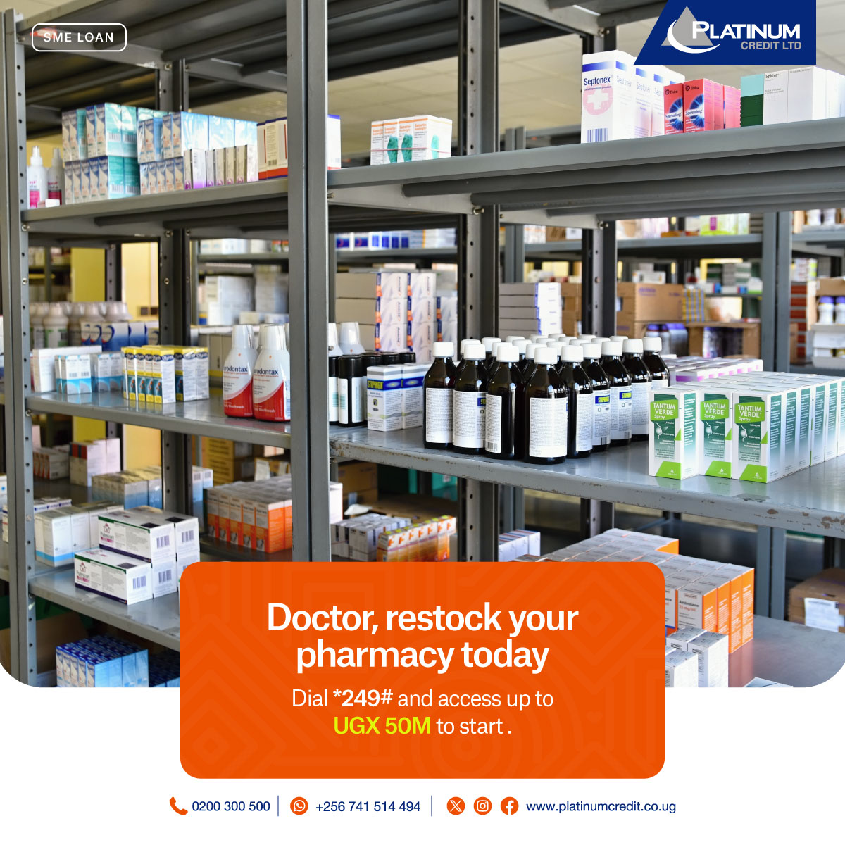 Use your medical skills to build a clinic that serves your community, with support for your journey, we can make it happen.

Dial *249# and access up to UGX 50M to grow your business.

For more tips, simply call us on 0200300500, WhatsApp us on 0741514494 or visit our website: