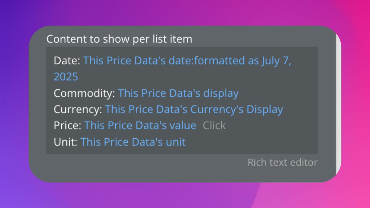 george_nqu's tweet image. If you've got a pattern like this in @bubble , try Search:first item:converted to list:format as text.

Then, use 'This Item's X' to reference all of the different fields, rather than duplicating the search.

This way, when you change the search, you only need to update it once.