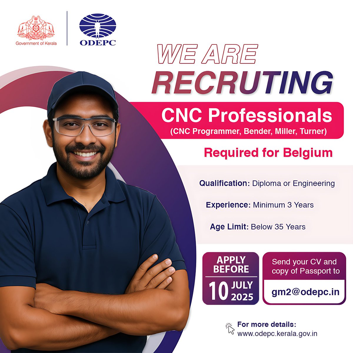 ODEPC is recruiting CNC Professionals for a well-established company in the Belgium.
📷 Apply before July 10, 2025:
odepc.kerala.gov.in/.../cnc-profes…...
📷Minimum 3 Years Experience.
📷 Educational Qualifications: Diploma or Engineering
📷 Age Limit: below 35 year
#ODEPC #Recruitment #cnc