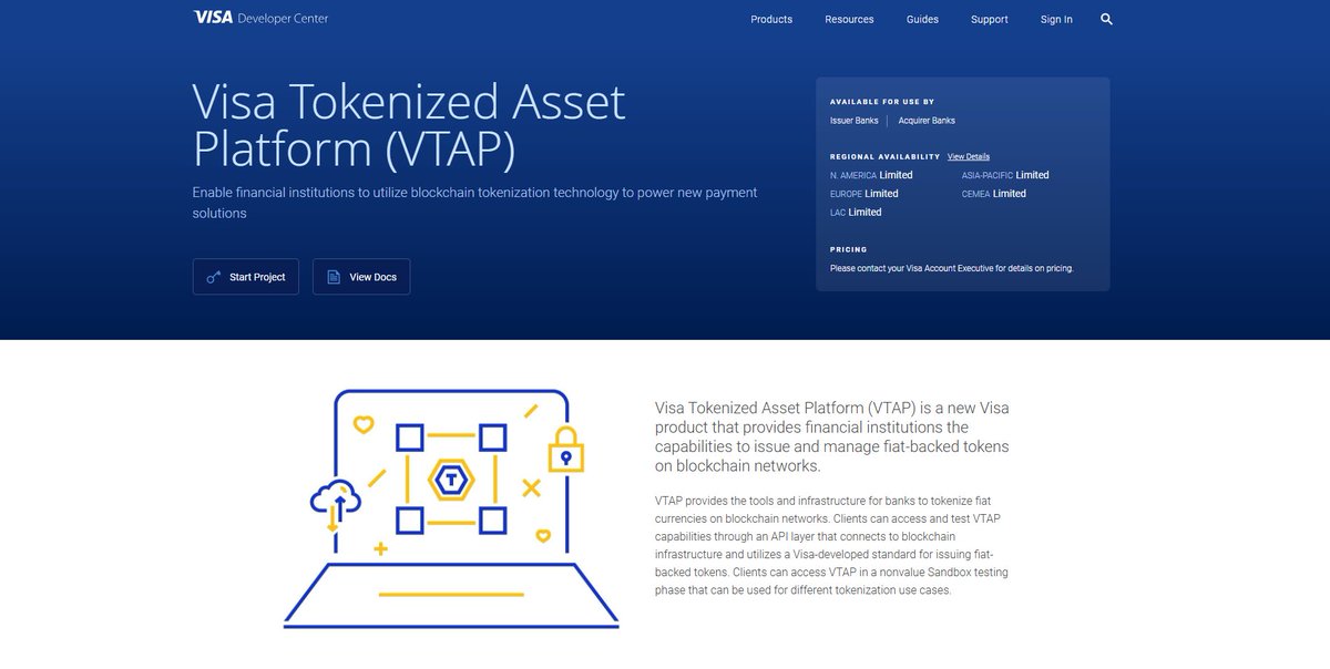 visa.eth
vtap.eth

Visa Tokenized Asset Platform (VTAP) is a new Visa product that provides financial institutions the capabilities to issue and manage fiat-backed tokens on blockchain networks.
