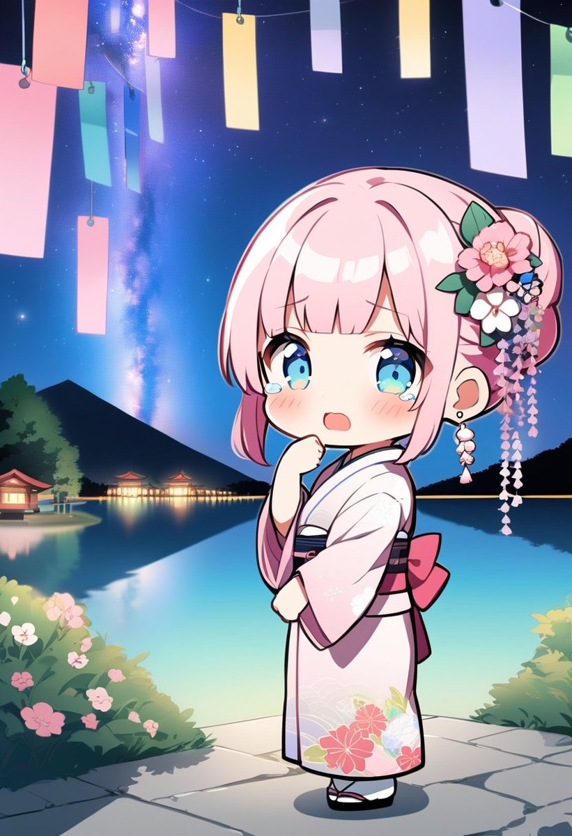 #dobbycanvas #AIart #AIイラスト 
こんばんは🌇
本日もお疲れ様でした(๑•̀ㅁ•́ฅ)✨️

昨年の七夕の時もそうでしたけど
笹がなかなか出なくて、
一応「mini bamboo grass」でようやく
それっぽいのは出ましたけど、
それまでに笹のない七夕イラストも含めて
36枚作ってしまいました💦