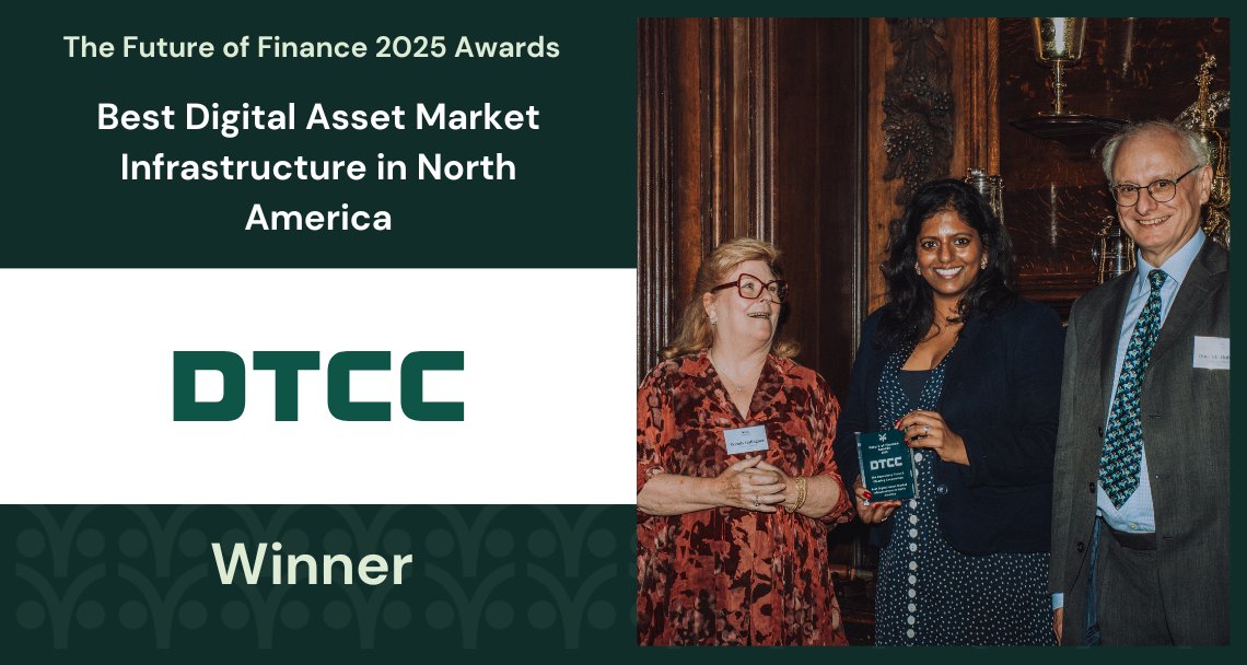 🏆 Future of Finance Awards 2025 – 19 June
Category: Tokenisation

Celebrating innovation &amp; leadership across digital finance.  

🏅 Best Digital Asset Market Infrastructure Europe: <a href="/Clearstream/">Clearstream</a> 
🏅 Best Digital Asset Market Infrastructure North America: <a href="/The_DTCC/">DTCC</a>