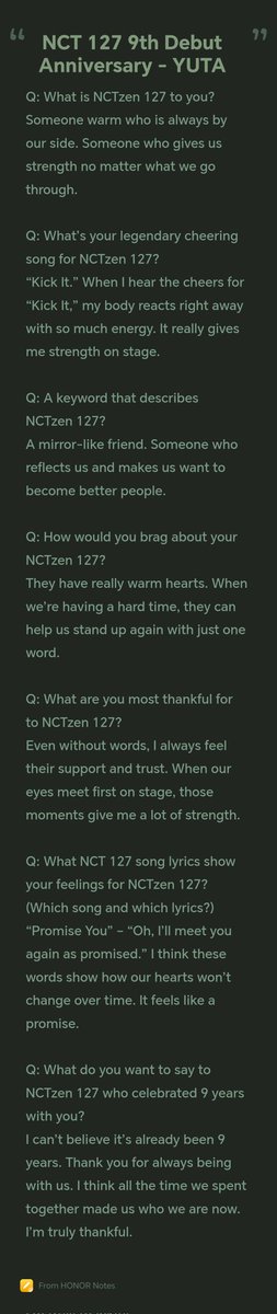 250707 NCT127 Weverse Update with #NCT127 

"NCT 127's Q&amp;A for NCTzen 127!
Check out our hearts towards NCTzen 127 💚"

#中本悠太 #유타