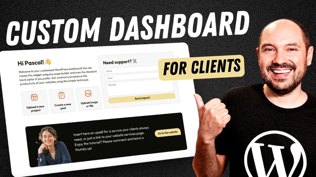 wproads's tweet image. A fully branded WP dashboard = better UX + wow factor for clients. Use your fav page builder or just the block editor + a simple code snippet! Link to the tutorial in comments. #wordpress #elementor