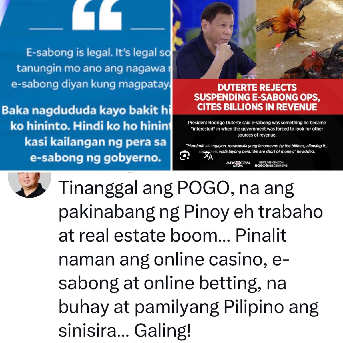 How these DDS socmed influencers conveniently forget that Digong supported e-sabong.