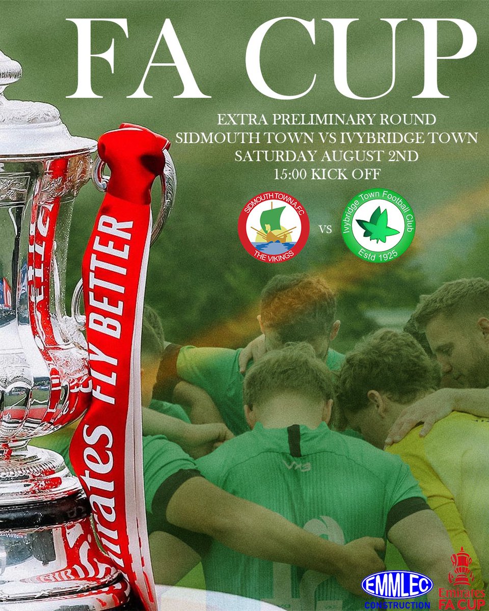 Sidmouth Town AF(C) (@sidmouthtownafc) on Twitter photo 🏆 We will face fellow <a href="/_WesternLeague_/">Western League</a> side <a href="/Ivytownfc/">Ivybridge Town FC</a> in the <a href="/EmiratesFACup/">Emirates FA Cup</a> Extra Preliminary Round 😍
The tie will be played on Saturday August 2nd at 15:00.
#UTV💚 #Vikings 🏆 We will face fellow <a href="/_WesternLeague_/">Western League</a> side <a href="/Ivytownfc/">Ivybridge Town FC</a> in the <a href="/EmiratesFACup/">Emirates FA Cup</a> Extra Preliminary Round 😍
The tie will be played on Saturday August 2nd at 15:00.
#UTV💚 #Vikings