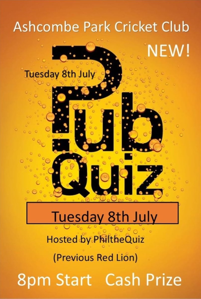 Ashcombe Park CC (@ashcombeparkcc) on Twitter photo Quiz night tomorrow at the club. 
Bar open, loads of fun, cash prizeπ€ Quiz night tomorrow at the club. 
Bar open, loads of fun, cash prizeπ€