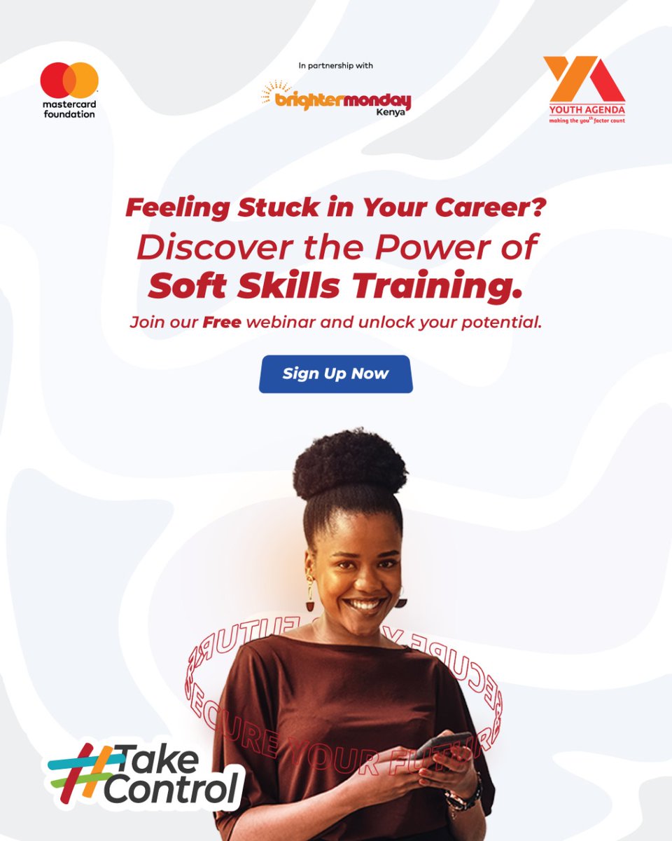 Why be left out while others level up?
Join our FREE Soft Skills Training &amp; gain tools to thrive!
As you stand out in the job market.
Register now &amp; TakeControl docs.google.com/forms/d/15OhLK…
In collaboration with <a href="/BrighterMonKE/">BrighterMonday Ke</a> &amp; <a href="/MastercardFdn/">Mastercard Foundation</a> 
#MakingTheYouthFactorCount