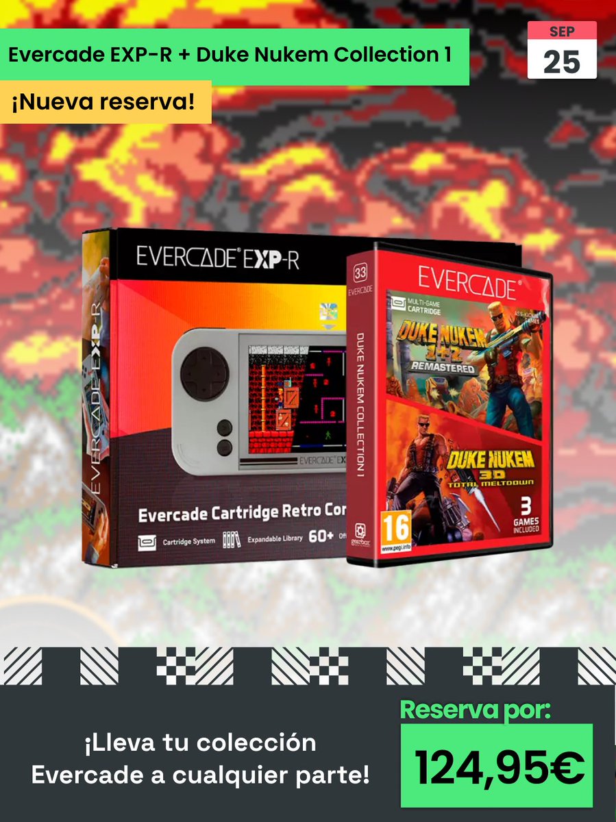 xtralife_es's tweet photo. Lleva tu colección #Evercade a cualquier parte con #EvercadeEXPR + Duke Nukem Collection 1💥
El explosivo cartucho Duke Nuke Collection 1 incluye:
Duke Nukem: Remastered
Duke Nukem II: Remastered
Duke Nukem 3D: Total Meltdown
RESERVA por 124,95 € ➡️ https://t.co/WZ0FsSl0zu https://t.co/2Ifoqmagny