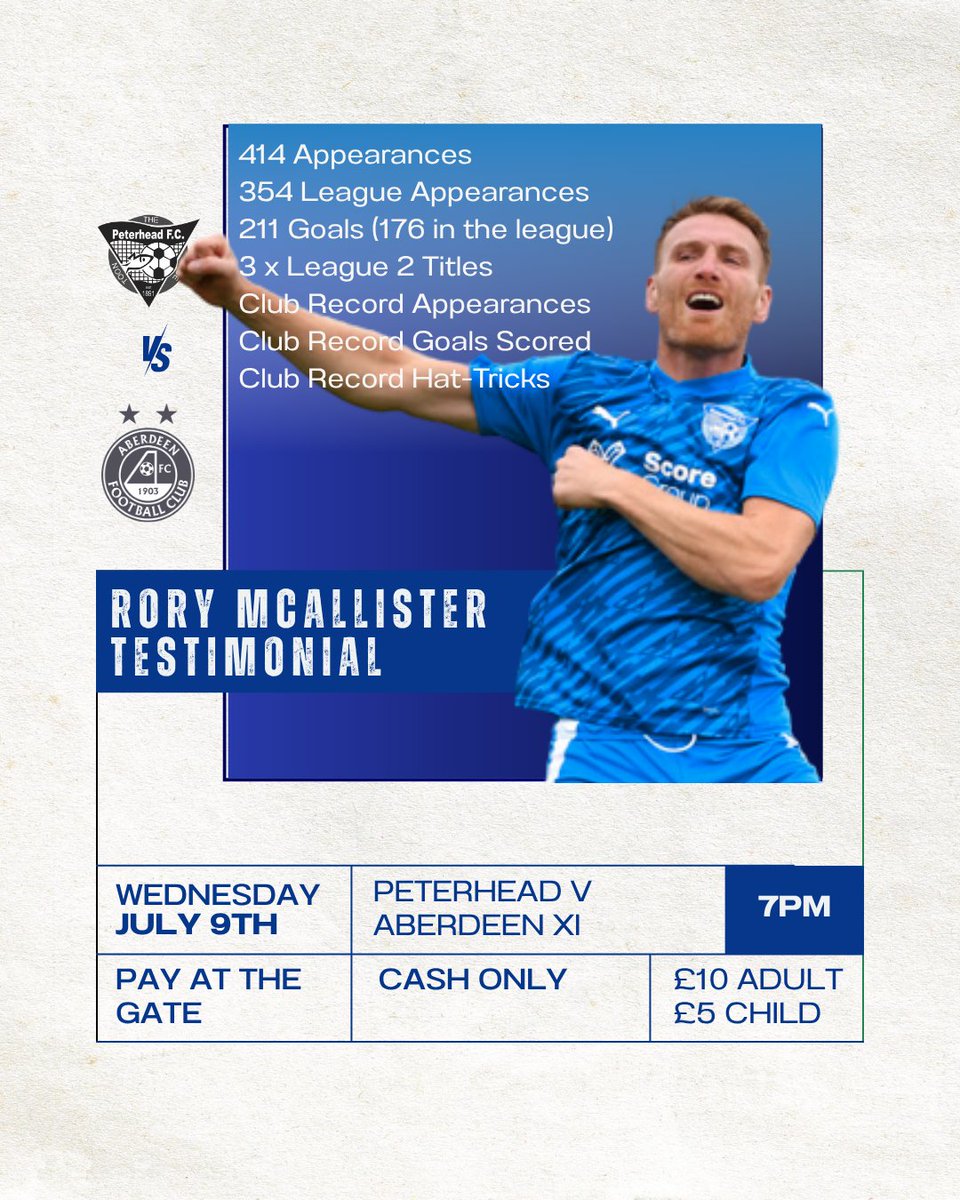 Our next pre-season friendly is on Wednesday night at Balmoor⤵️
Please note that as this is a Testimonial match, it will be pay at the gate - cash only.