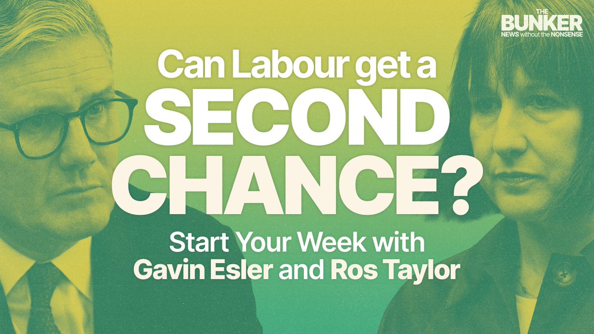 bunker_pod's tweet image. ⏰ NEW START YOUR WEEK ⏰ Can Labour make Year Two better than Year One? Could it be worse? Plus 7/7 20 years on, the new Corbyn/Sultana party (Corbtana?) and more with @rosamundmtaylor and @gavinesler
⏰ Listen linktr.ee/bunker_pod