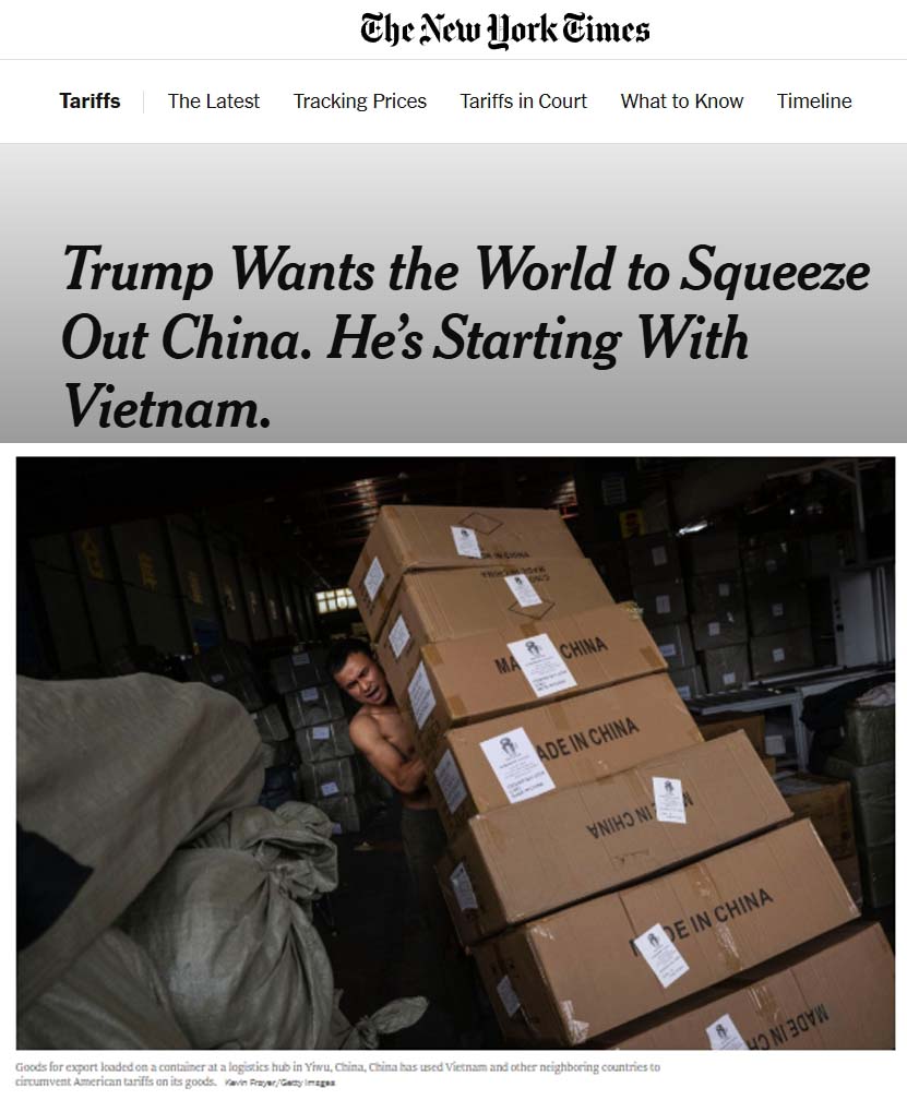 A key aim of Trump's policy is to isolate China from its trading partners. It is effectively an attempt at a global siege. 
The New York Times headline is accurate.
nytimes.com/2025/07/03/bus…