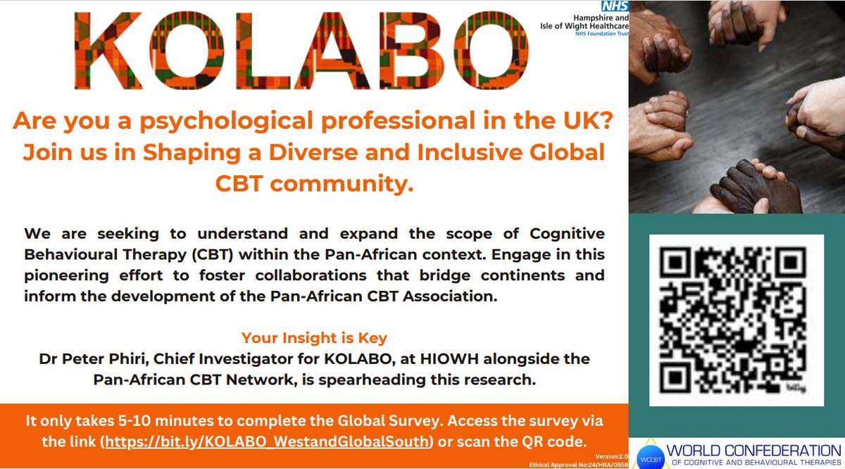 Our Research team has recently been asked to support the Pan-African Network in developing a Pan-African CBT Association.
If you would like to bring your invaluable contribution to this, please access the link or the QR code.