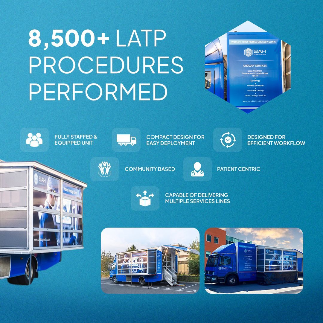 SAH Diagnostics launches the UK’s first Mobile Urology Unit. A fully equipped, relocatable service bringing high-quality diagnostics direct to NHS sites.

🏆 Reduces waiting times
🏆 Specialist-led care
🏆 Supports RTT and cancer targets

#SAHDiagnostics #MobileUrology #Innovate