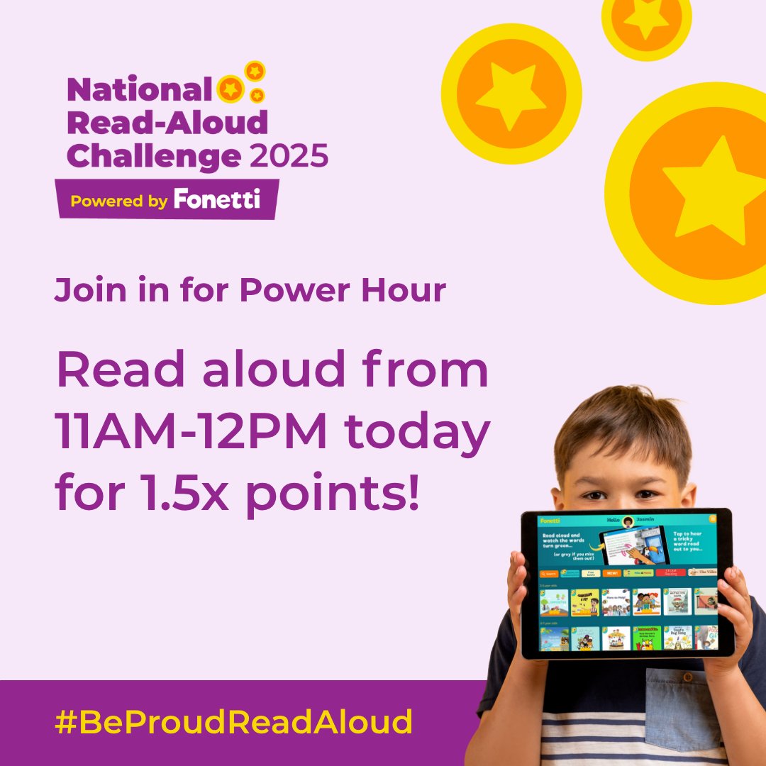👀Plan your reading today between 11AM and 12PM to get extra points in the National Read-Aloud Challenge!

If you can't make it for that time, don't worry. We'll be keeping you posted on more Power Hours coming soon...

#NationalReadAloudChallenge #BeProudReadAloud #UKReadAloud