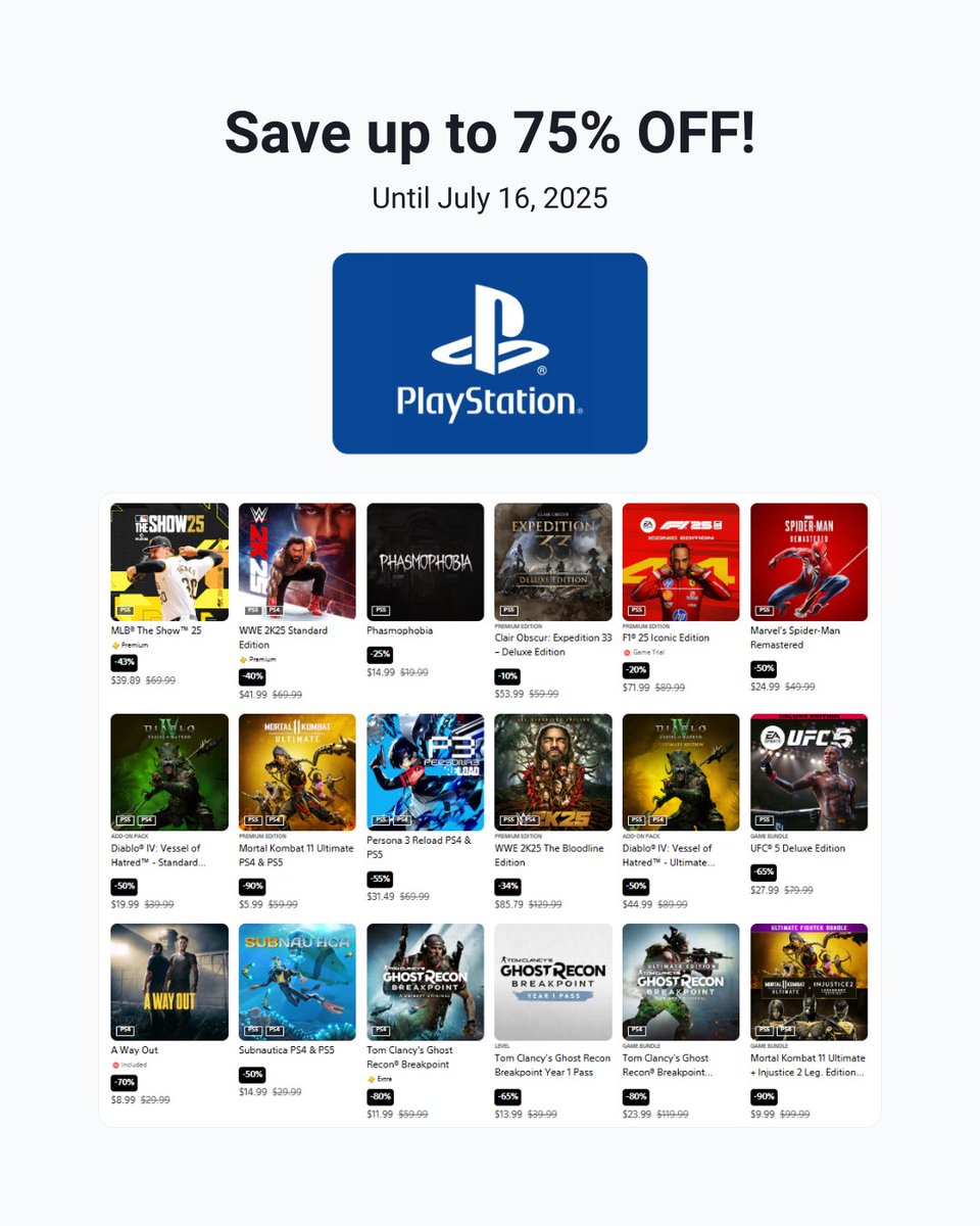 🎮 PlayStation July Savings are here!
Enjoy up to 75% OFF on selected games until July 16.
Top up with PlayStation gift cards from Cryptorefills and start playing!