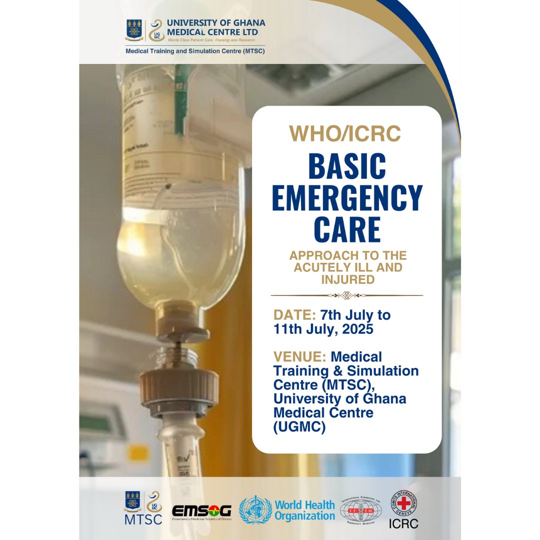 UGMCSim's tweet image. STARTING TODAY:  A new cohort for the WHO/ICRC Basic Emergency Course at the MedicalTraining and Simulation Centre (7th to 11th July, 2025. #ugmcsim #healthsimulation #simulation #cpd #healthcare #heatheducation #events #rentals
