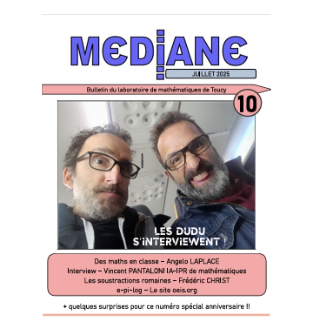 MathémaTICE (@mathematiceel) on Twitter photo Dans les brèves de MathémaTICE !
Sortie du numéro 10 de la revue amie Médiane, confectionnée par le Labomaths de Toucy <a href="/collmaths/">Sébastien REB</a> et l'équipe de Sébastien Reb.
bit.ly/45RrRLr
#maths
#profdemaths Dans les brèves de MathémaTICE !
Sortie du numéro 10 de la revue amie Médiane, confectionnée par le Labomaths de Toucy <a href="/collmaths/">Sébastien REB</a> et l'équipe de Sébastien Reb.
bit.ly/45RrRLr
#maths
#profdemaths