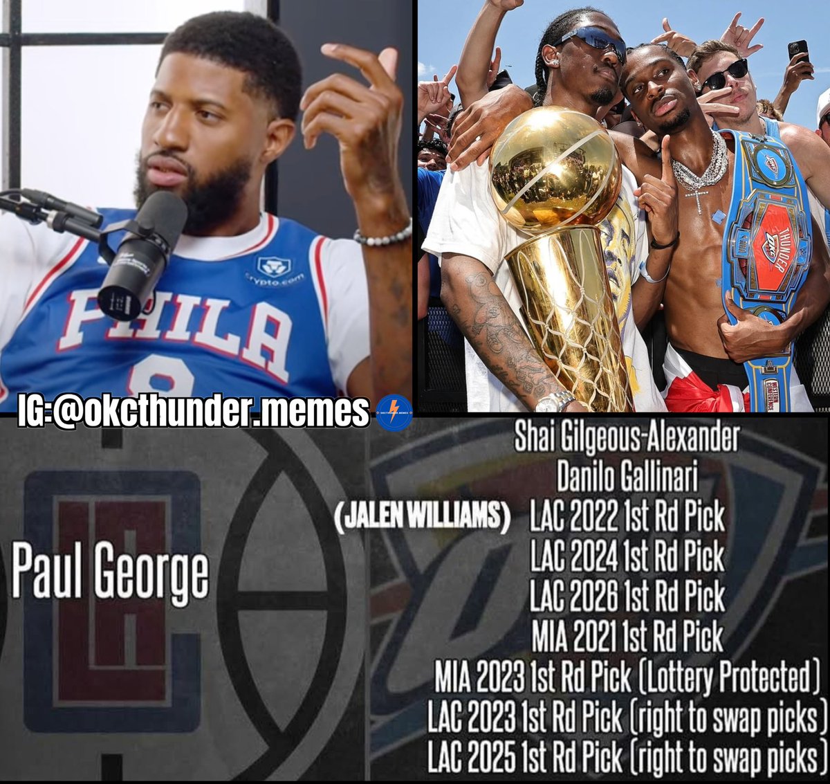 thundermemesIG's tweet photo. Six years ago, one of the biggest trades in the history of the NBA happened. 

Has there ever been a trade bigger than this one? 🤔 https://t.co/JBvNoeWvGP