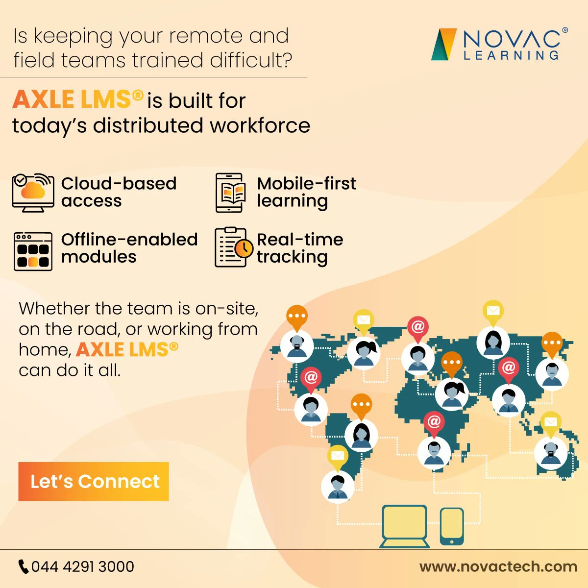 novaclearning's tweet photo. AXLE LMS®, our #learningmanagementplatform, can help organizations train remote and geographically distributed teams. Whether in office, in the field, or on the road, all the teams stay aligned, trained, and compliant. 

https://t.co/Tpzyw4mLEu

 #remotetraining #globalworkforce https://t.co/bnirMH2Dn8