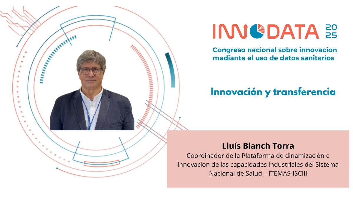 ¡Confirmada la participación de Lluís Blanch (<a href="/Itemas/">ITEMAS</a>) en #INNODATA2025!

📆 24 de septiembre |🕒 15:30
📌 S4: Innovación y transferencia

🌟 Plazo de envío de comunicaciones abierto hasta el 20 de julio.

🔗 Info y registro:
👉 innodata.innovacionsalud.org

#SaludDigital #ITEMAS