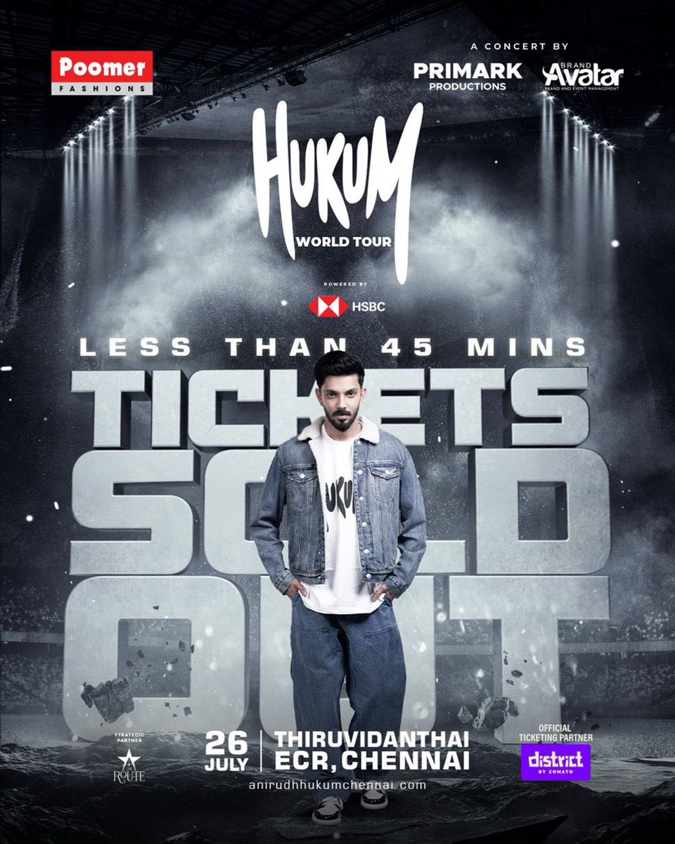 MOVIE HERALD (@movieherald) on Twitter photo BOOM 💥 Tickets vanished in 45 mins flat! <a href="/anirudhofficial/">Anirudh Ravichander</a>
#HukumConcert ain’t just a show it’s a movement. 🔥 BOOM 💥 Tickets vanished in 45 mins flat! <a href="/anirudhofficial/">Anirudh Ravichander</a>
#HukumConcert ain’t just a show it’s a movement. 🔥