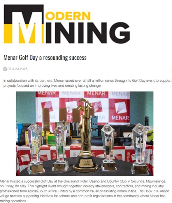 Menar (@menarsocial) on Twitter photo The #MenarGolfDay2025 event hosted 37 teams competing for various prizes, such as the team with the longest- drive and many more.
#SustainabilityAtMenar #MenarGolfDay
Read the full article in <a href="/CrownB2BPub/">Crown Publications</a>'s Modern Mining:
crown.co.za/modern-mining/… The #MenarGolfDay2025 event hosted 37 teams competing for various prizes, such as the team with the longest- drive and many more.
#SustainabilityAtMenar #MenarGolfDay
Read the full article in <a href="/CrownB2BPub/">Crown Publications</a>'s Modern Mining:
crown.co.za/modern-mining/…