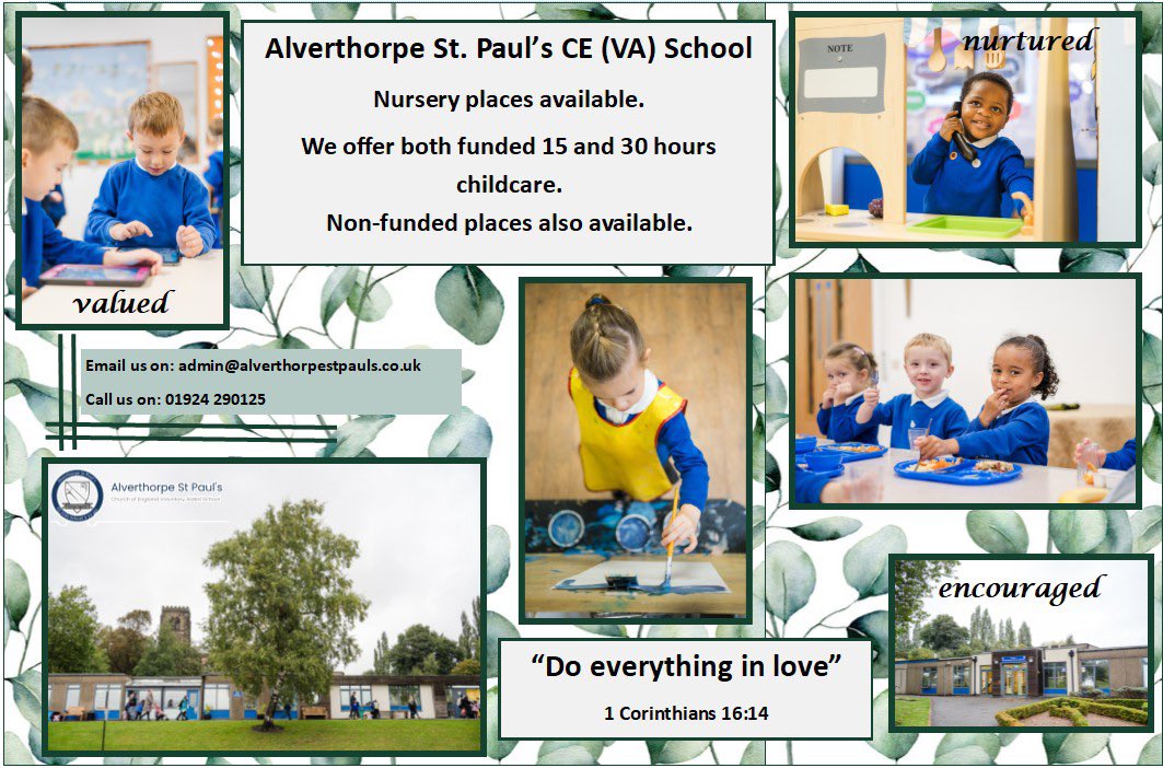 St Paul's CE VA School (@stpaulswf2) on Twitter photo We are still have places part-time and full-time available for September. Please contact us on admin@alverthorpestpauls.co.uk
if you are interested. We are still have places part-time and full-time available for September. Please contact us on admin@alverthorpestpauls.co.uk
if you are interested.