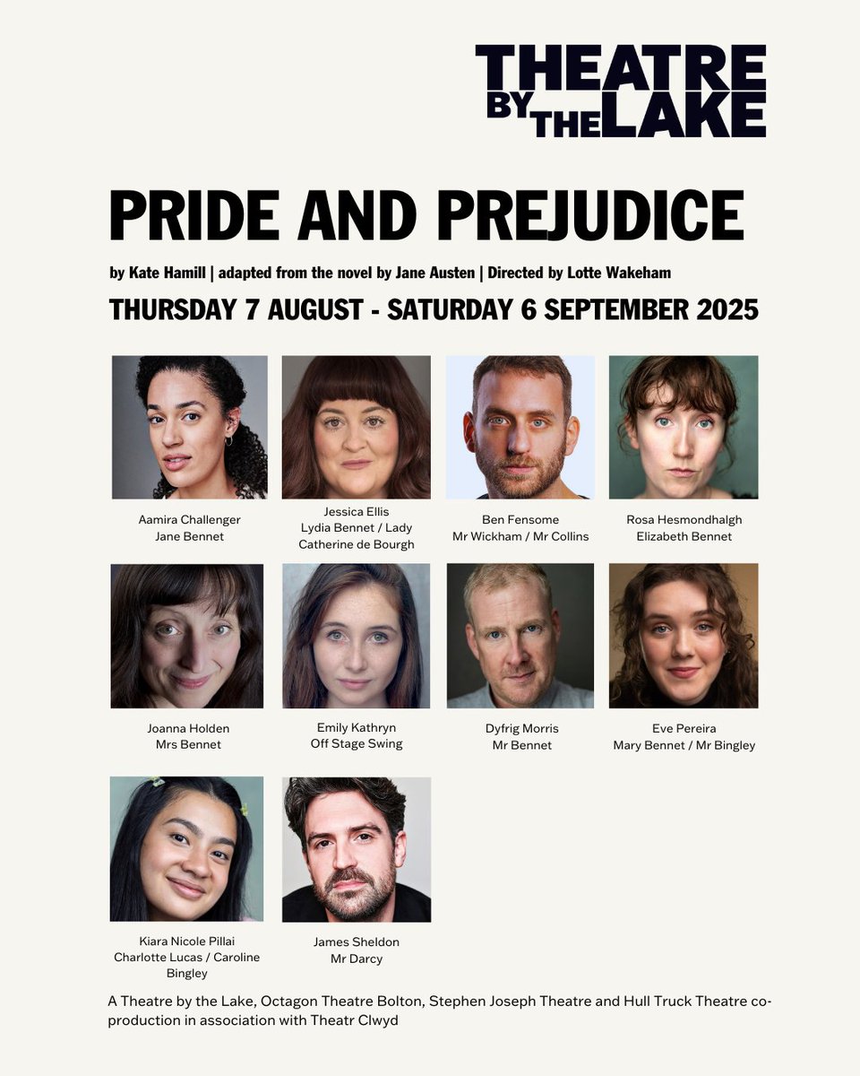 🎭 It’s press night at @SJTTheatre for Pride and Prejudice!

Sending love to the brilliant cast &amp; creatives – we can’t wait to welcome you to Keswick from 7 Aug.

💬 “I must start out by being impertinent, Mr. Darcy…”

#PrideAndPrejudice #TheatreByTheLake