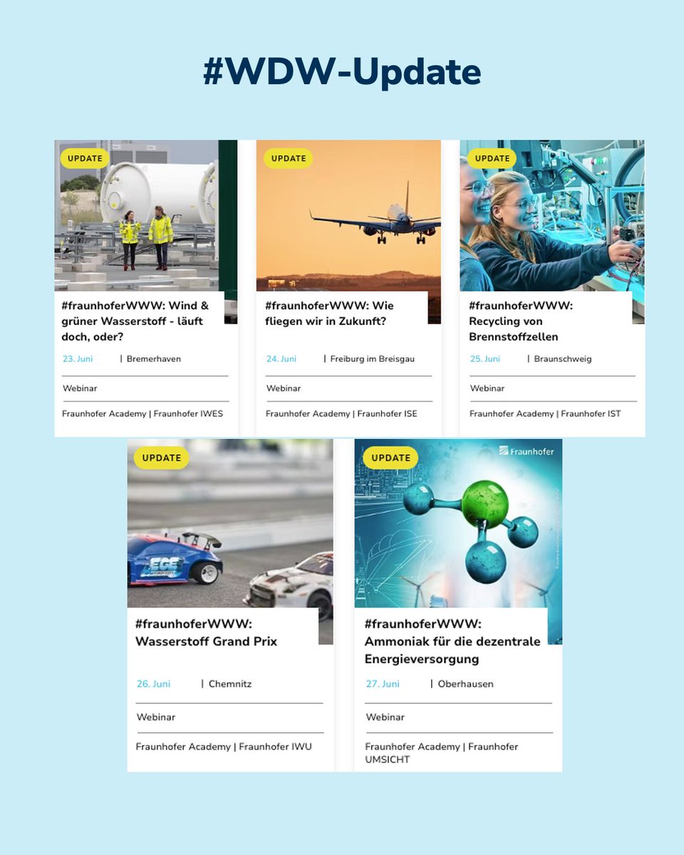Woche_des_H2's tweet image. #WDW-Update
Zeit für eine kleine Nachberichterstattung.
Die 5 Webinare der Fraunhofer Academy sind jetzt auch online. Den Link findet ihr im #WDW-Kalender. Einfach mit "UPDATE" filtern ...
lnkd.in/epRJr3Xk
#WDW2025
#Wasserstoff
#WasserstoffErleben
#Energiewende