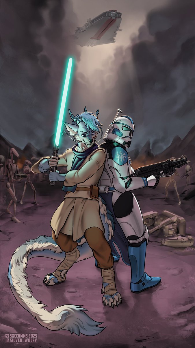 Star wars comm. Standing back to back against battle droids!